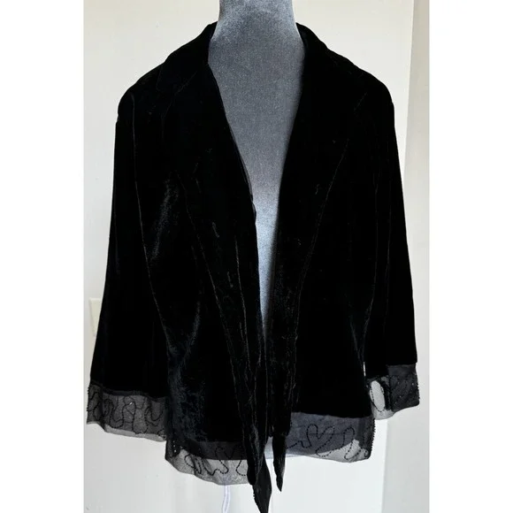 Vtg 80s‎ Carole Little Velvet Blazer M Embellished Sheer Witchy Whimsigoth - Picture 3 of 16